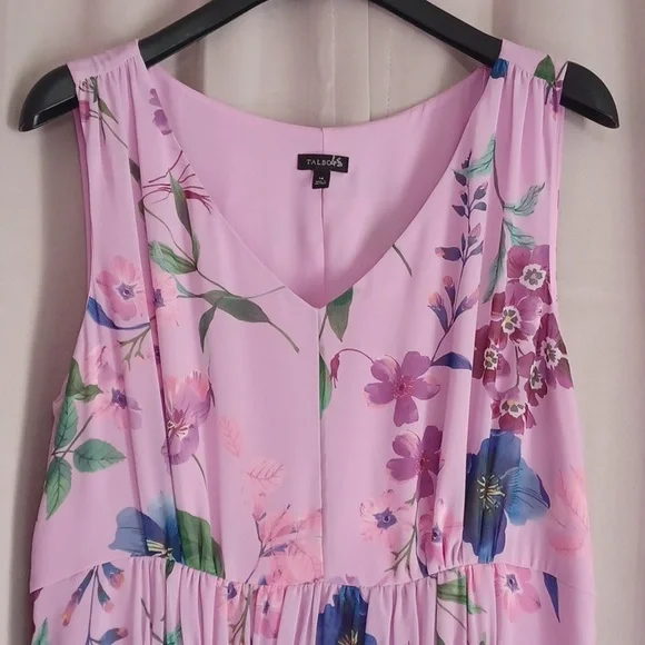 Talbots Georgette Botanical Fit&Flare Midi Dress, Purple Floral, Ruched Waist - Picture 3 of 16